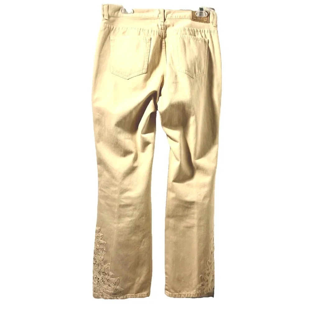 Y2K LAUREN Jeans Co 10 Sand Battenburg Lace Trim Pants Bootcut Leg Jeans Romance